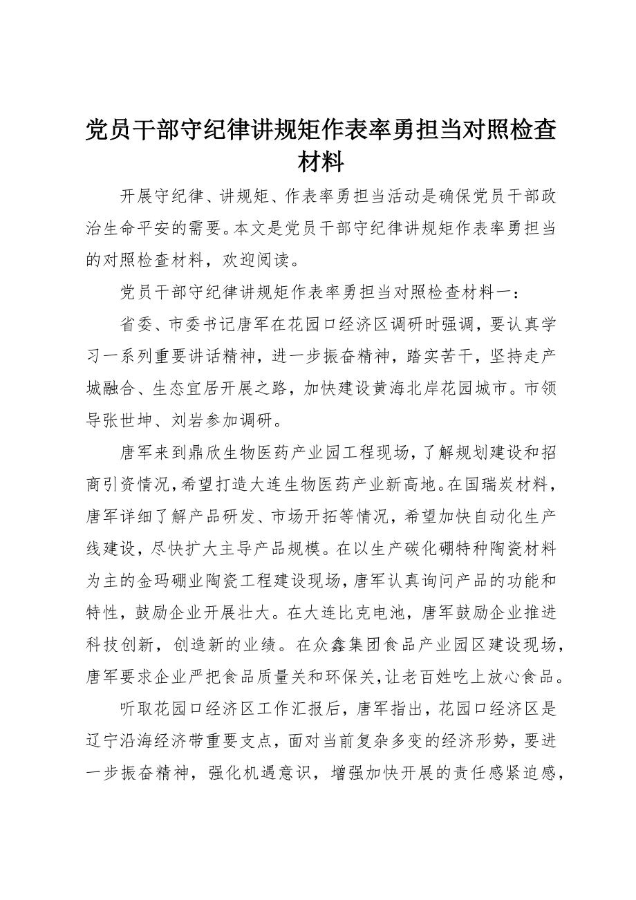 2023年党员干部守纪律讲规矩作表率勇担当对照检查材料.docx_第1页