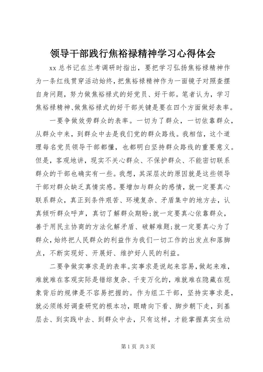 2023年领导干部践行焦裕禄精神学习心得体会.docx_第1页