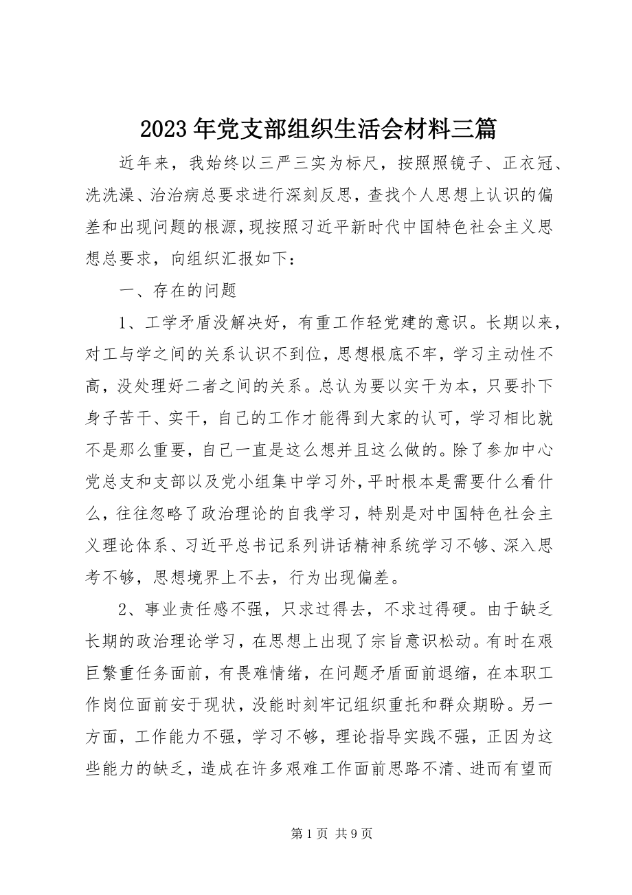 2023年党支部组织生活会材料三篇.docx_第1页