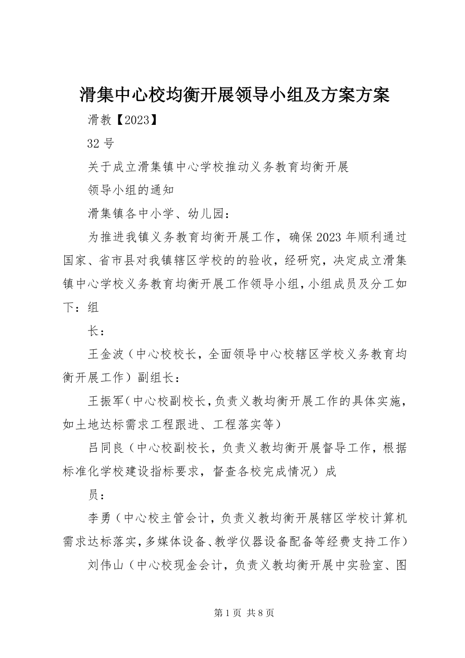 2023年滑集中心校均衡发展领导小组及方案计划.docx_第1页