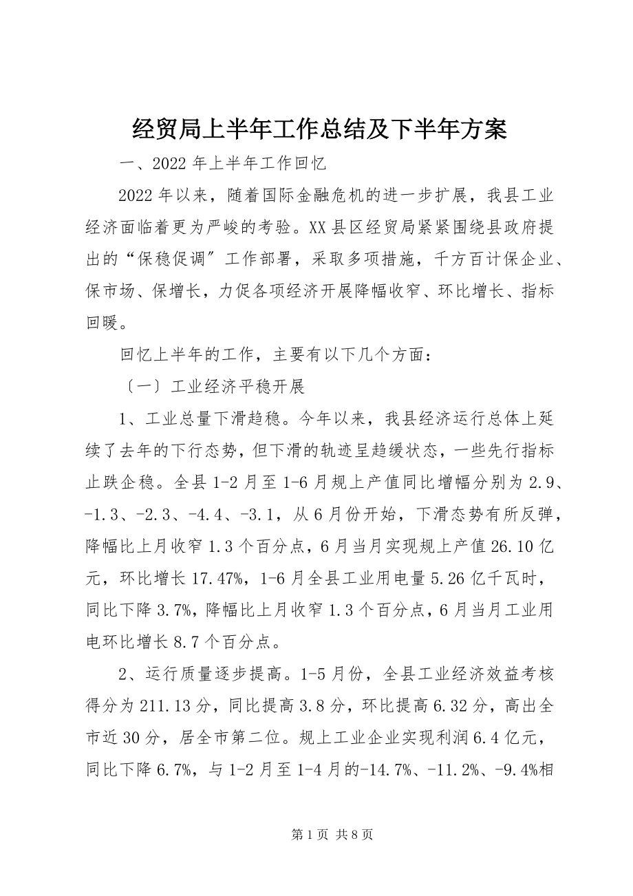 2023年经贸局上半年工作总结及下半计划.docx_第1页