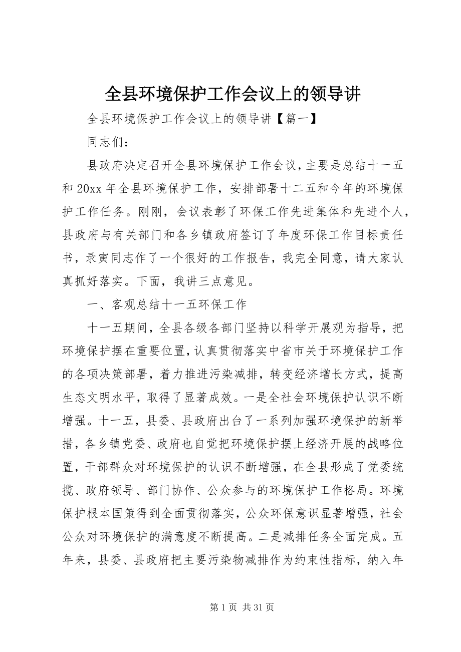 2023年全县环境保护工作会议上的领导讲.docx_第1页