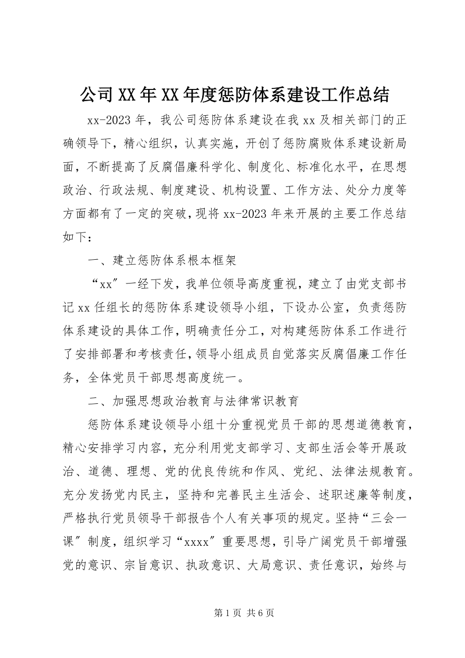 2023年公司某年某年度惩防体系建设工作总结.docx_第1页