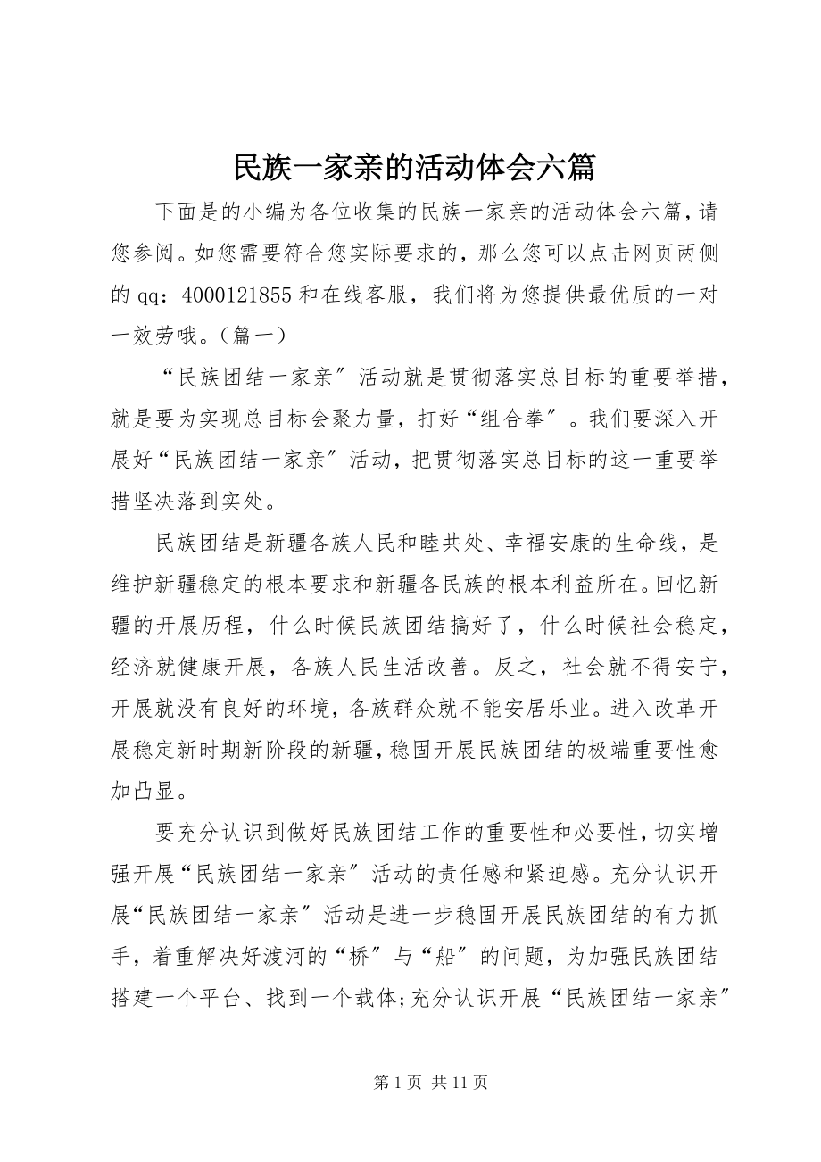 2023年民族一家亲的活动体会六篇.docx_第1页