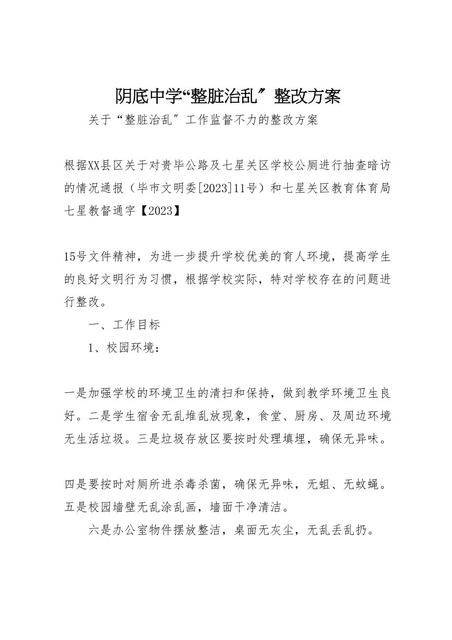 2023年阴底中学整脏治乱整改方案.doc_第1页