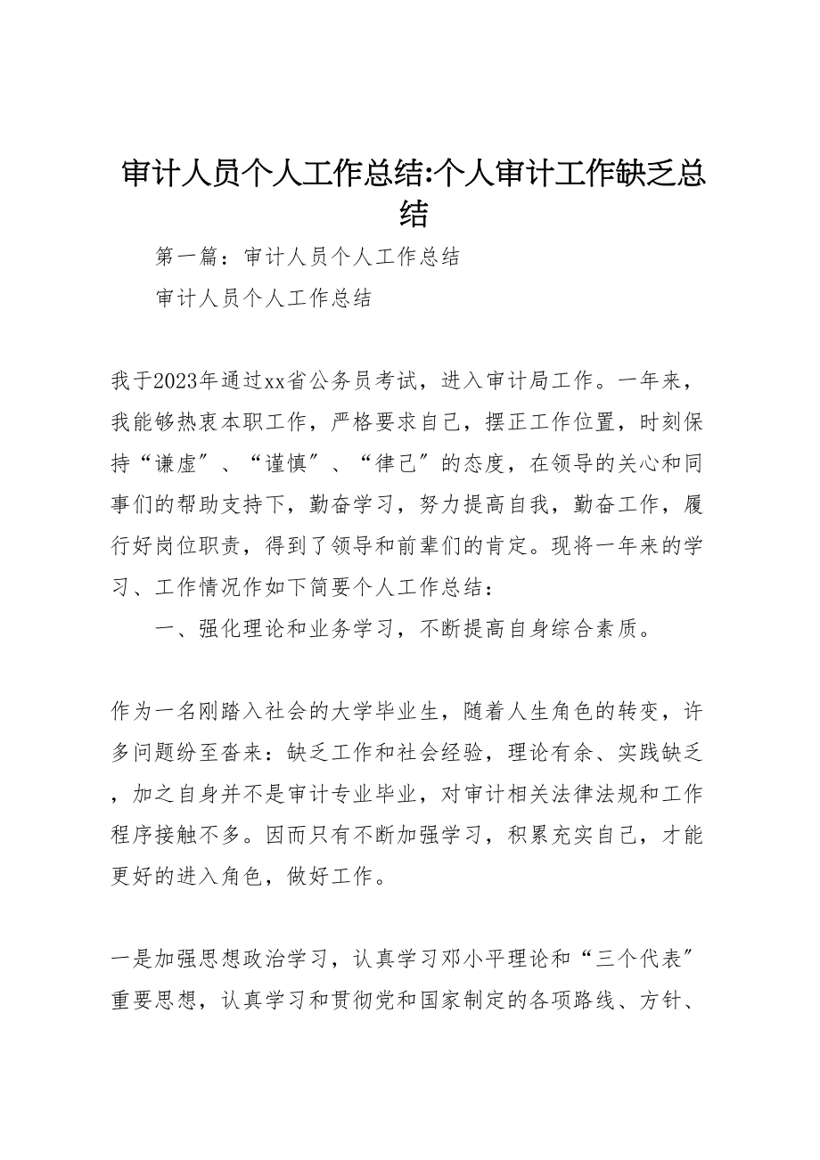 2023年审计人员个人工作总结个人审计工作不足总结.doc_第1页