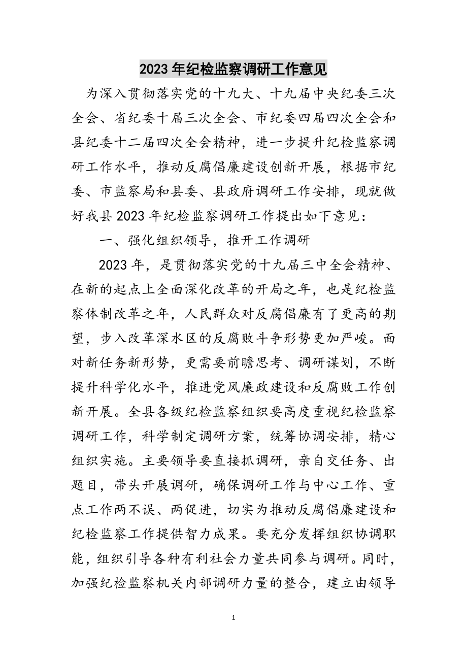 2023年年纪检监察调研工作意见范文.doc_第1页