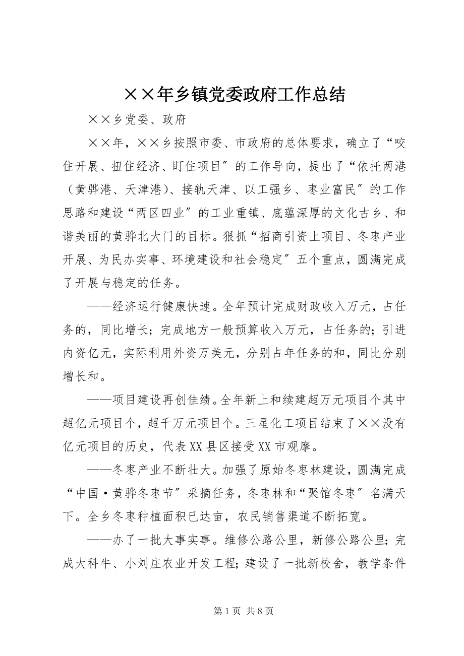 2023年乡镇党委政府工作总结.docx_第1页