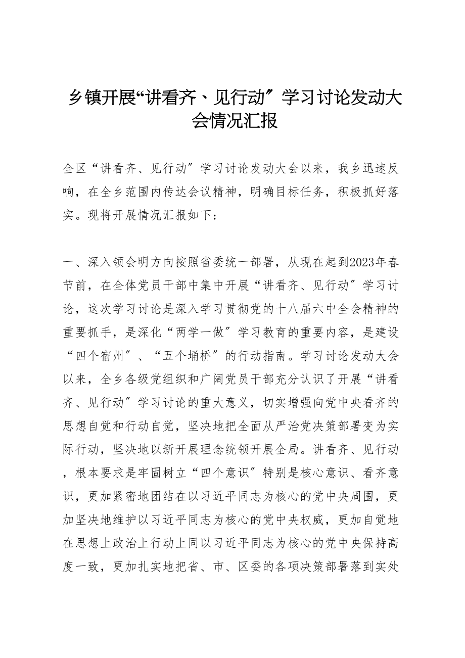 2023年年乡镇开展讲看齐见行动学习讨论动员大会情况汇报 .doc_第1页