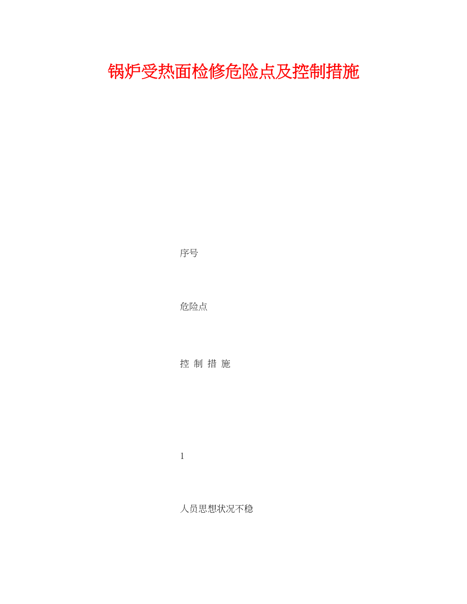 2023年《安全技术》之锅炉受热面检修危险点及控制措施.docx_第1页