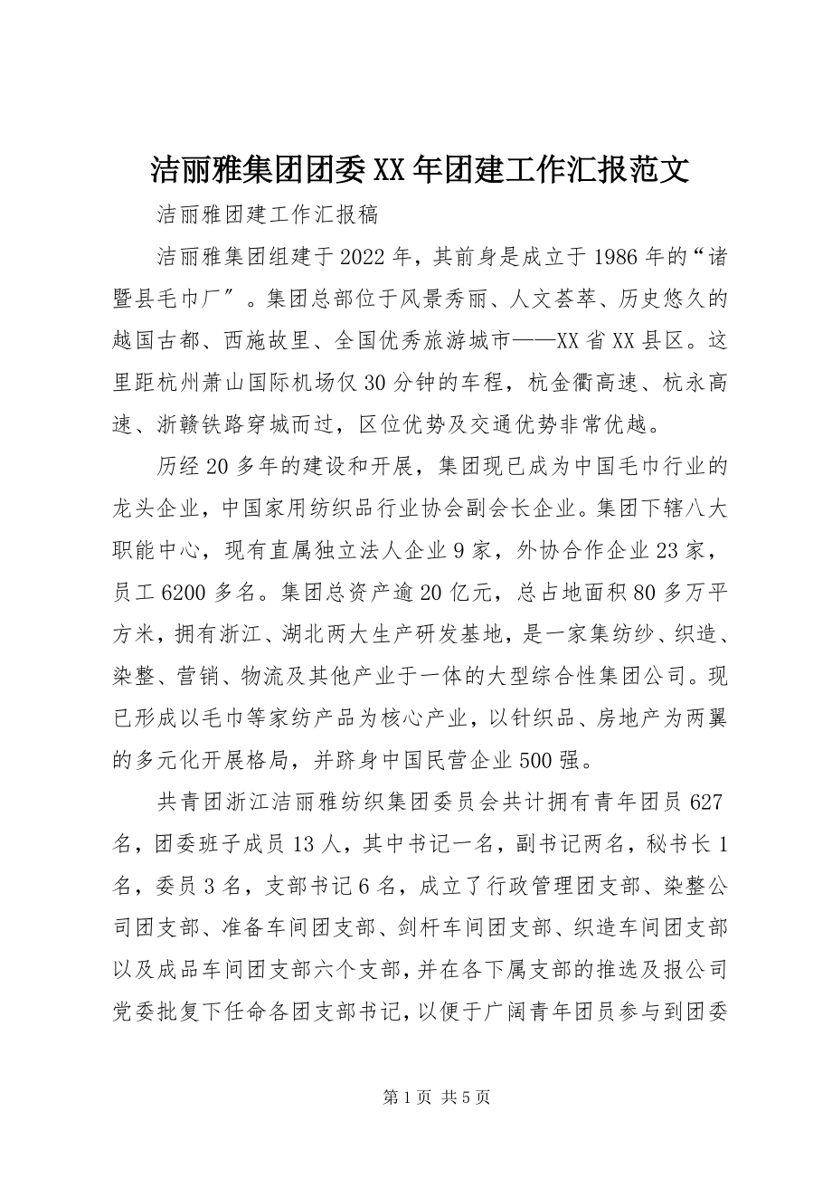 2023年洁丽雅集团团委团建工作汇报.docx_第1页