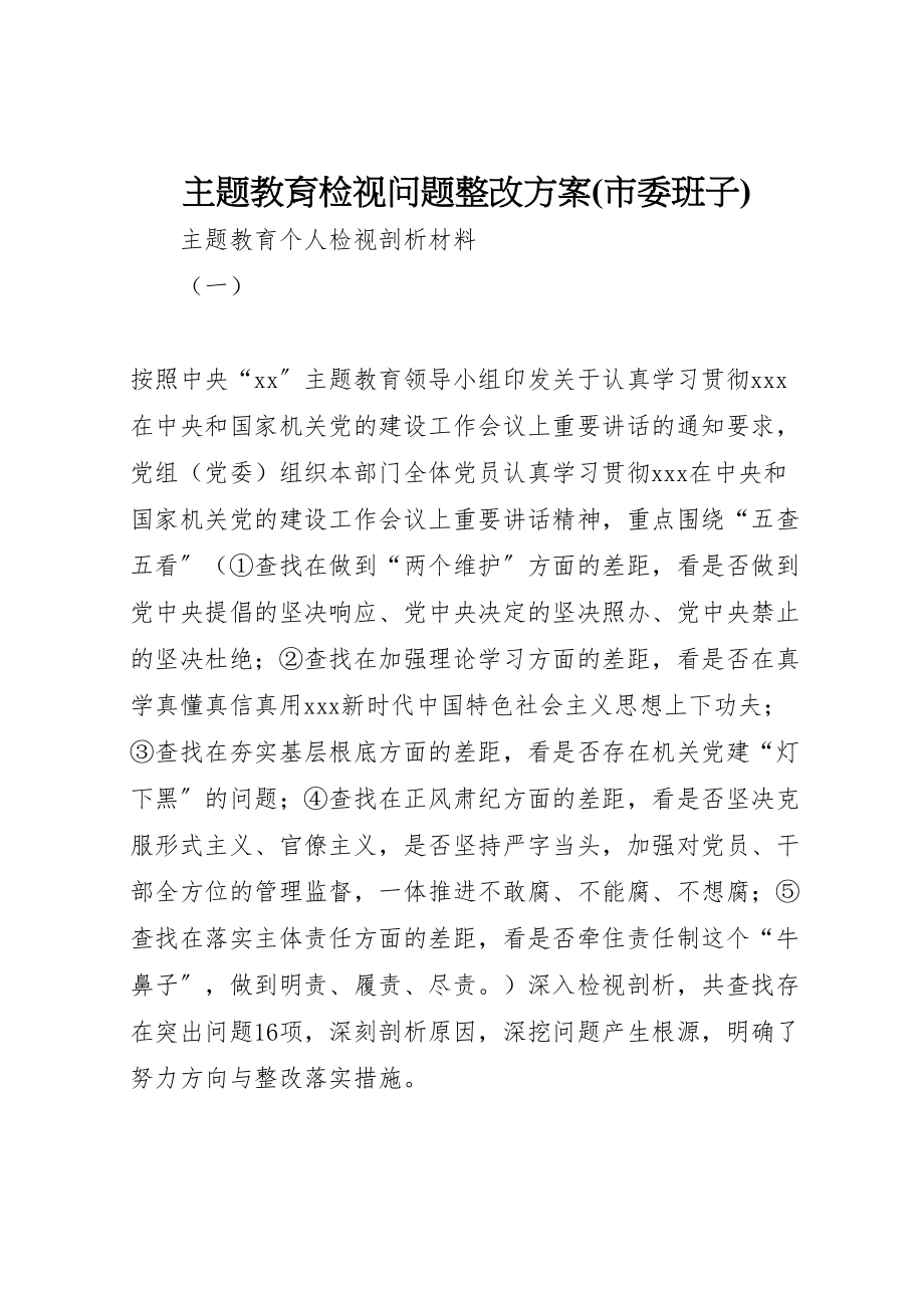 2023年主题教育检视问题整改方案 4.doc_第1页