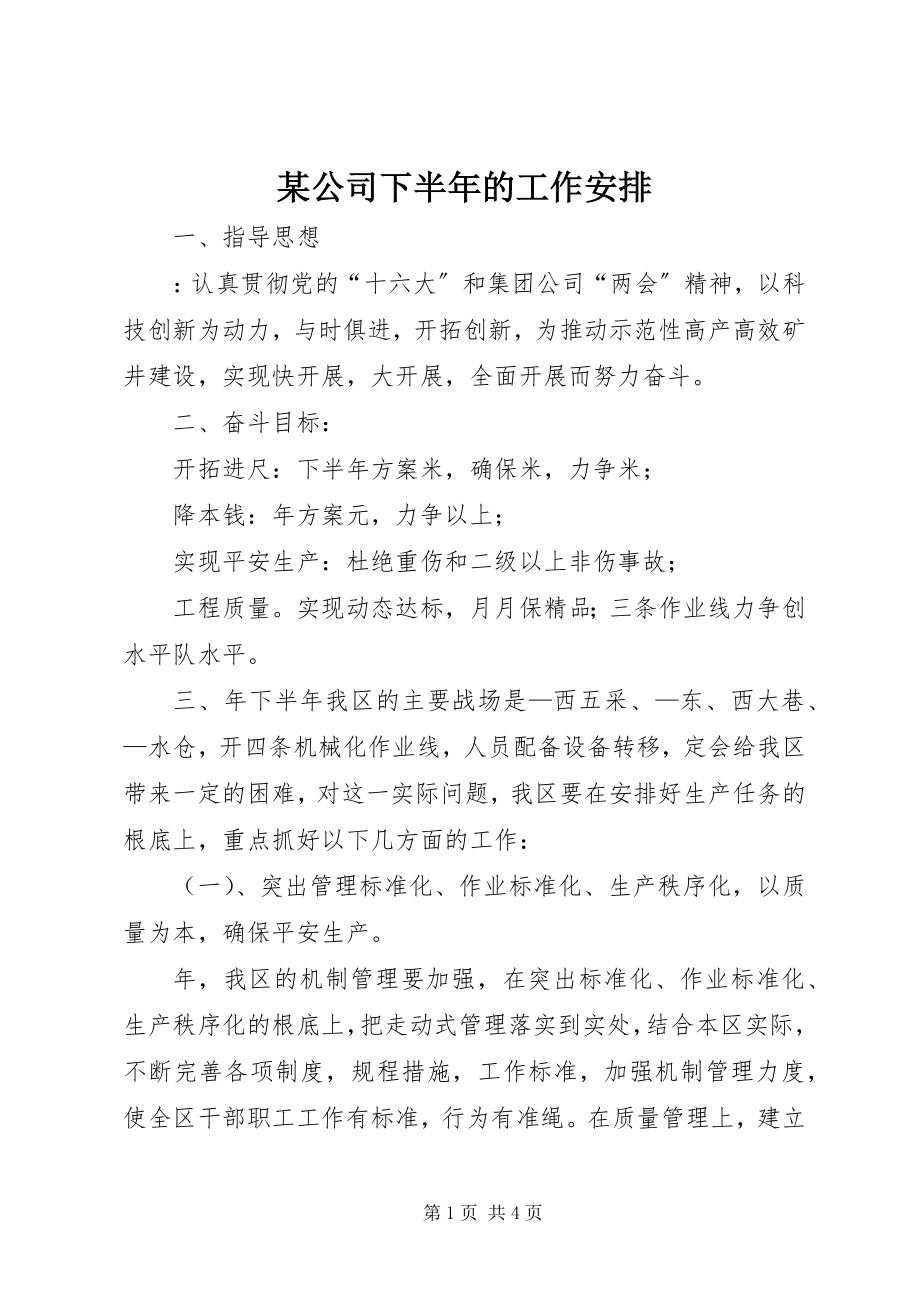 2023年某公司下半的工作安排.docx_第1页