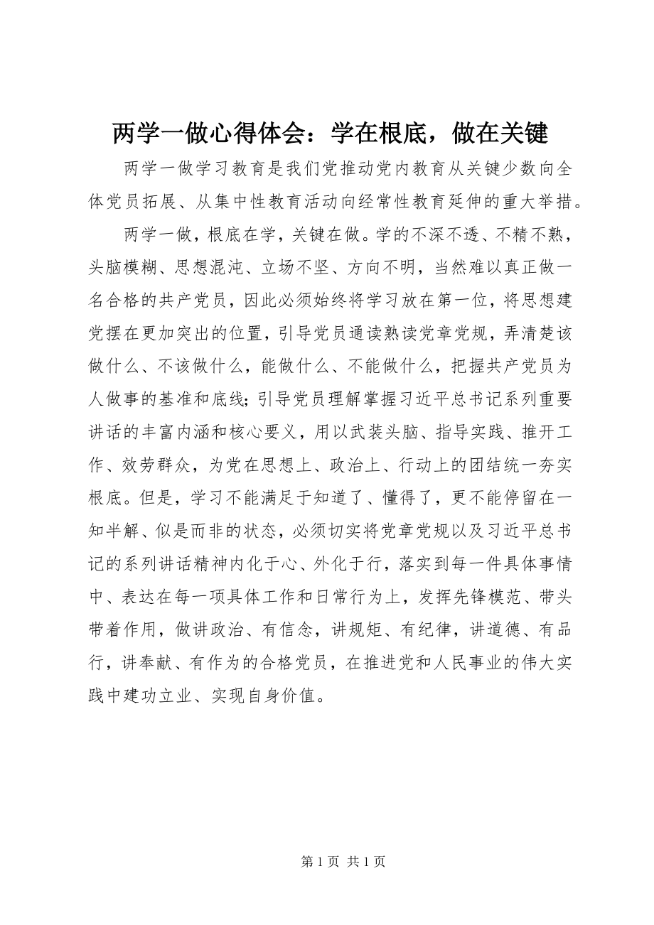 2023年两学一做心得体会学在基础做在关键.docx_第1页