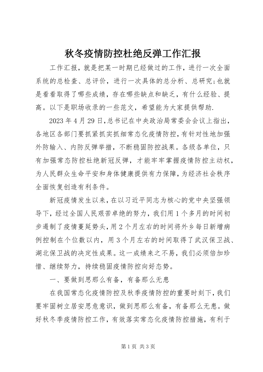 2023年秋冬疫情防控杜绝反弹工作汇报.docx_第1页