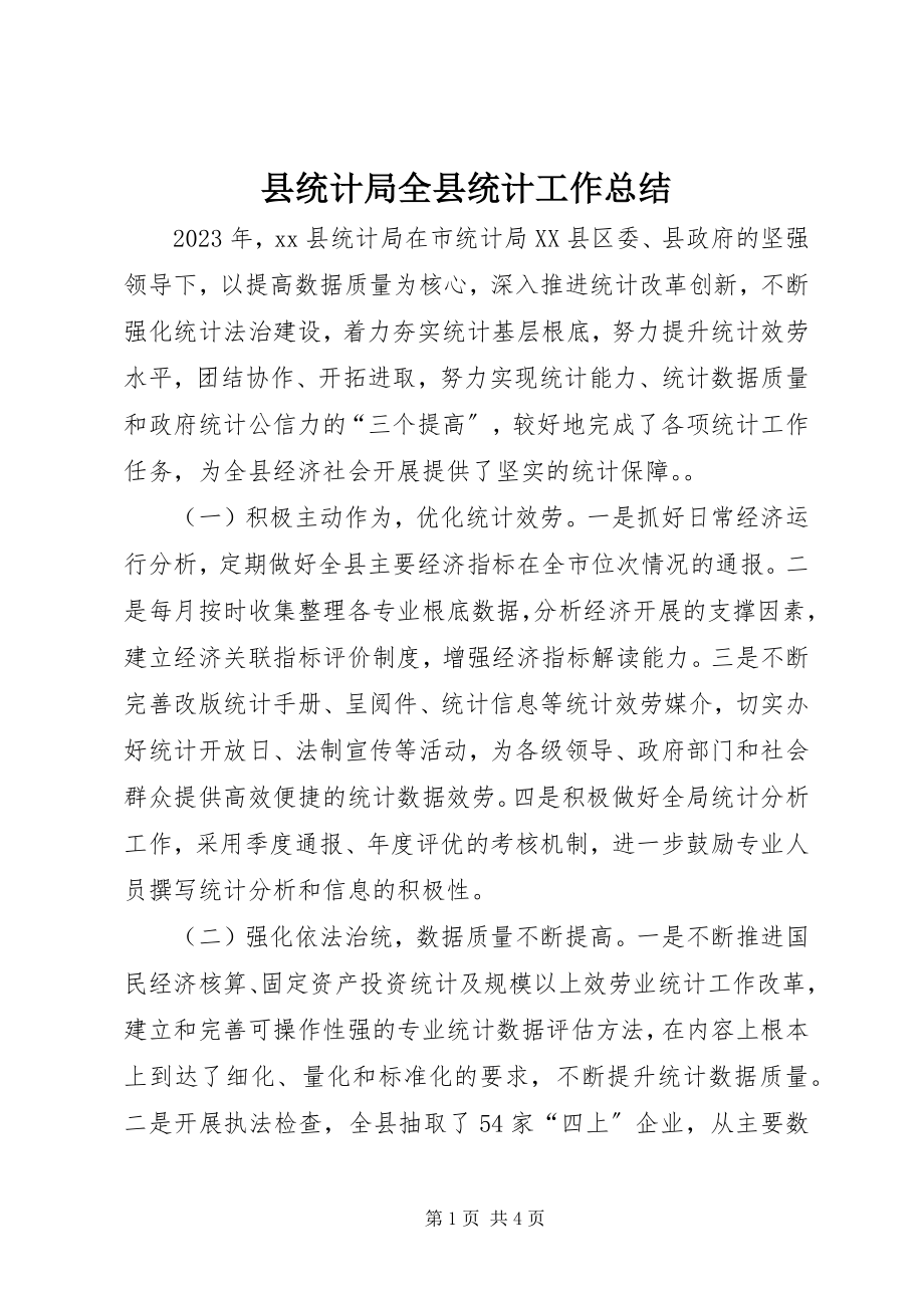 2023年县统计局全县统计工作总结.docx_第1页