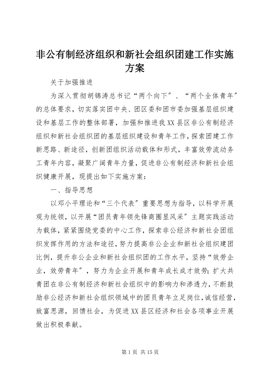 2023年非公有制经济组织和新社会组织团建工作实施方案.docx_第1页