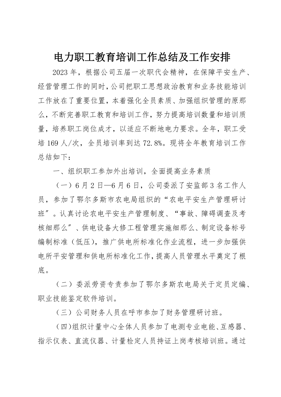 2023年电力职工教育培训工作总结及工作安排新编.docx_第1页