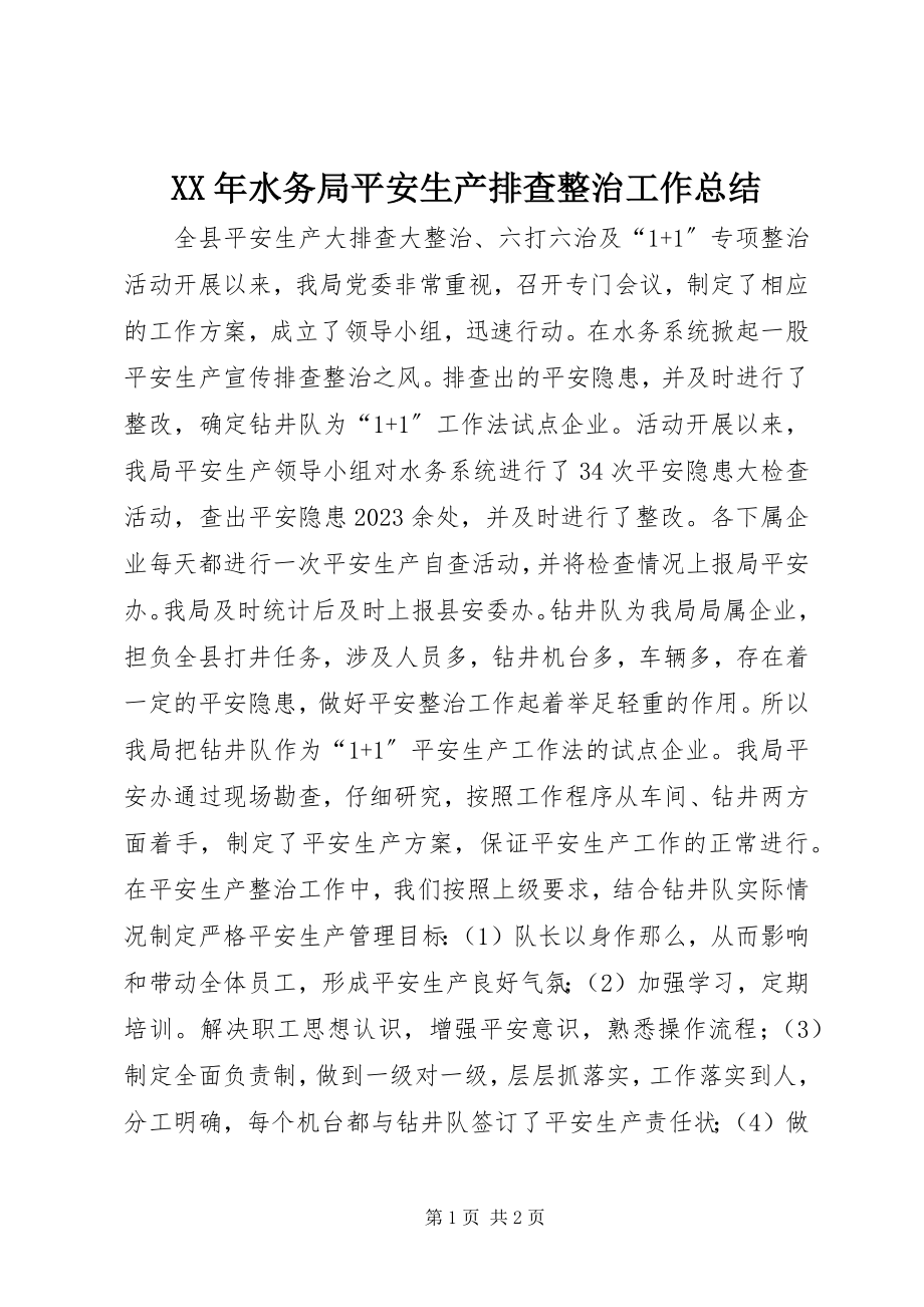 2023年水务局安全生产排查整治工作总结.docx_第1页