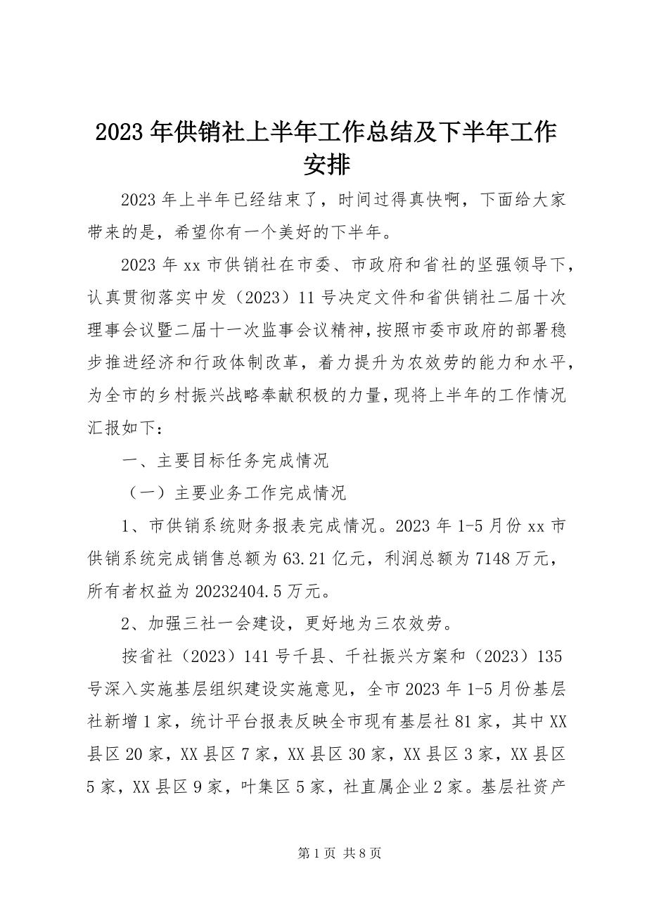 2023年供销社上半年工作总结及下半工作安排.docx_第1页