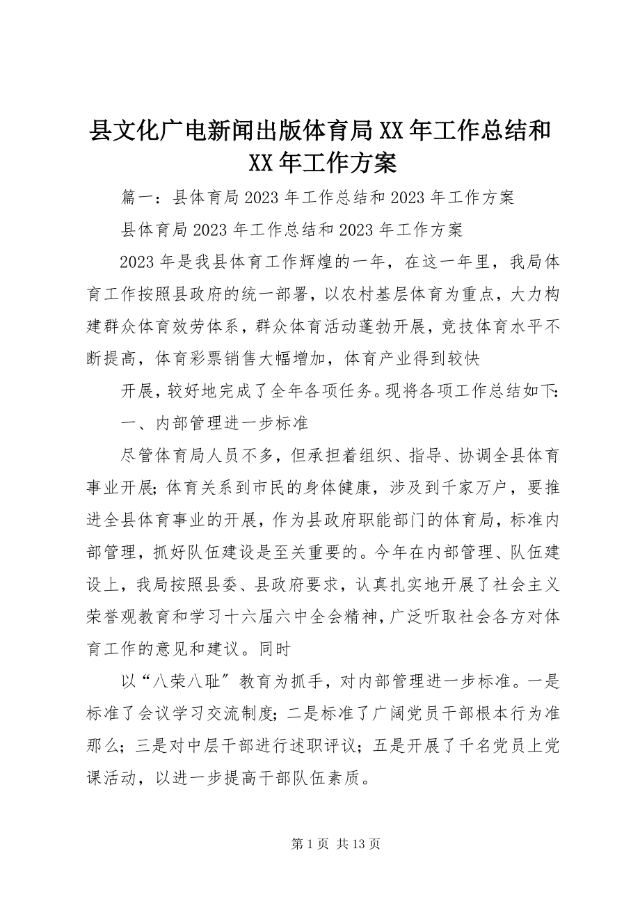 2023年县文化广电新闻出版体育局工作总结和工作计划.docx_第1页