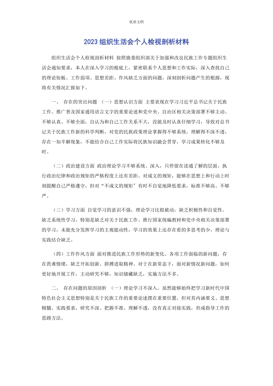 2023年组织生活会个人检视剖析.docx_第1页