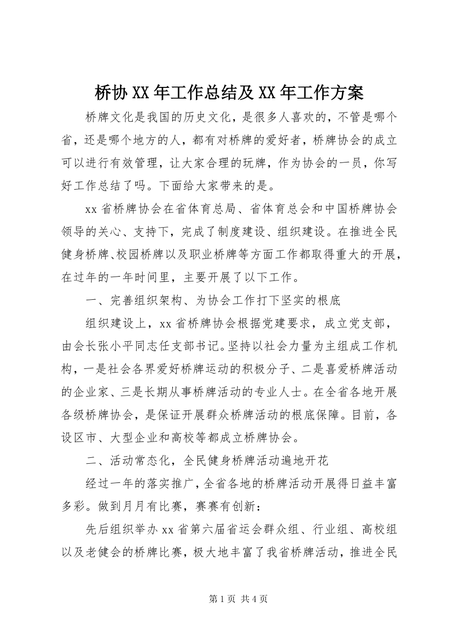 2023年桥协工作总结及工作计划.docx_第1页