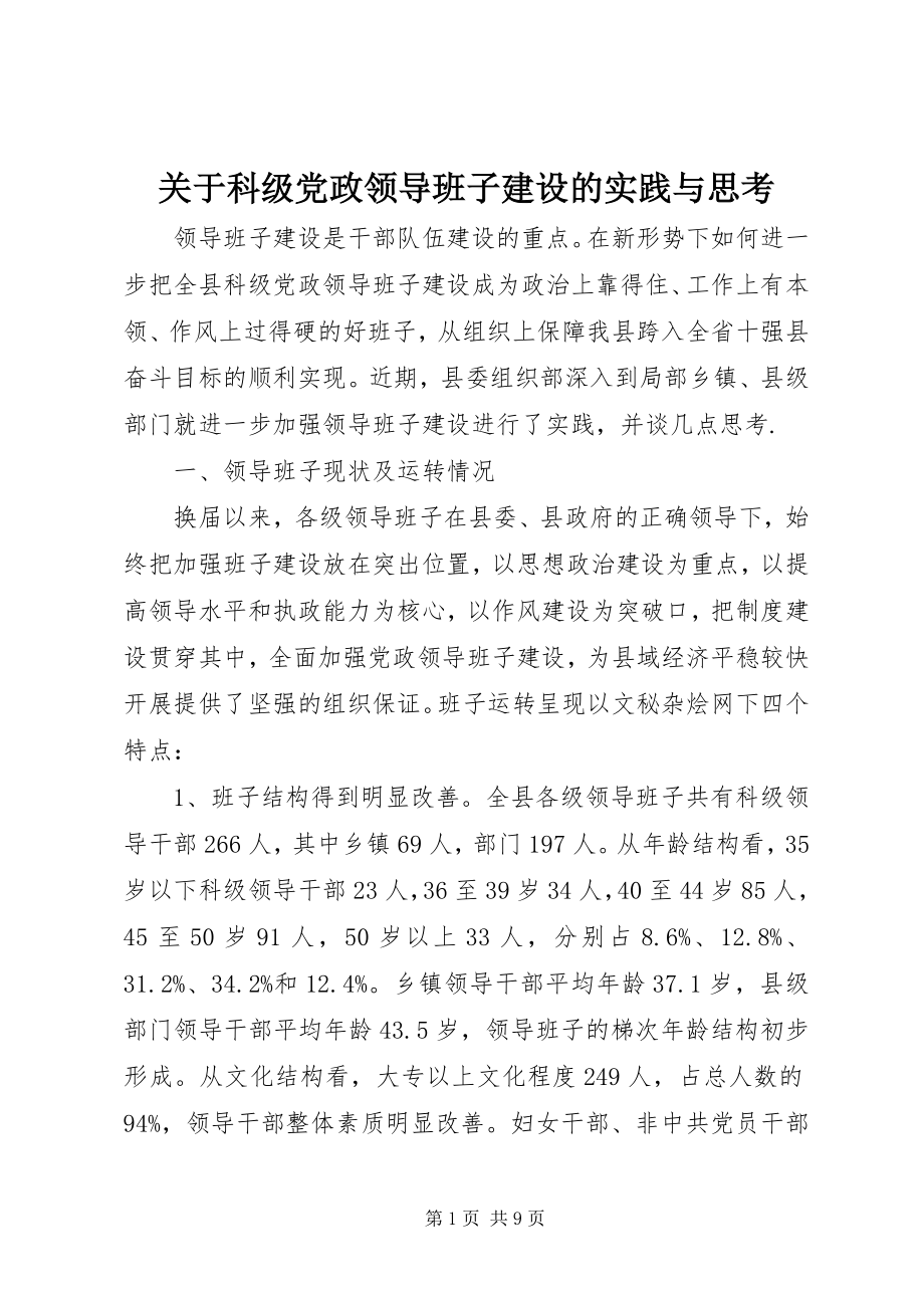 2023年科级党政领导班子建设的实践与思考.docx_第1页