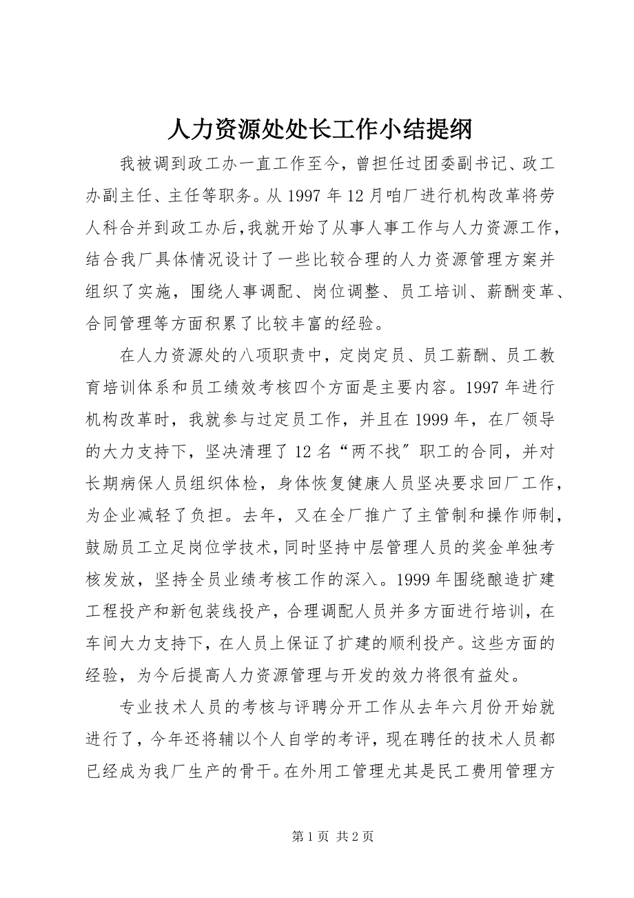 2023年人力资源处处长工作小结提纲.docx_第1页