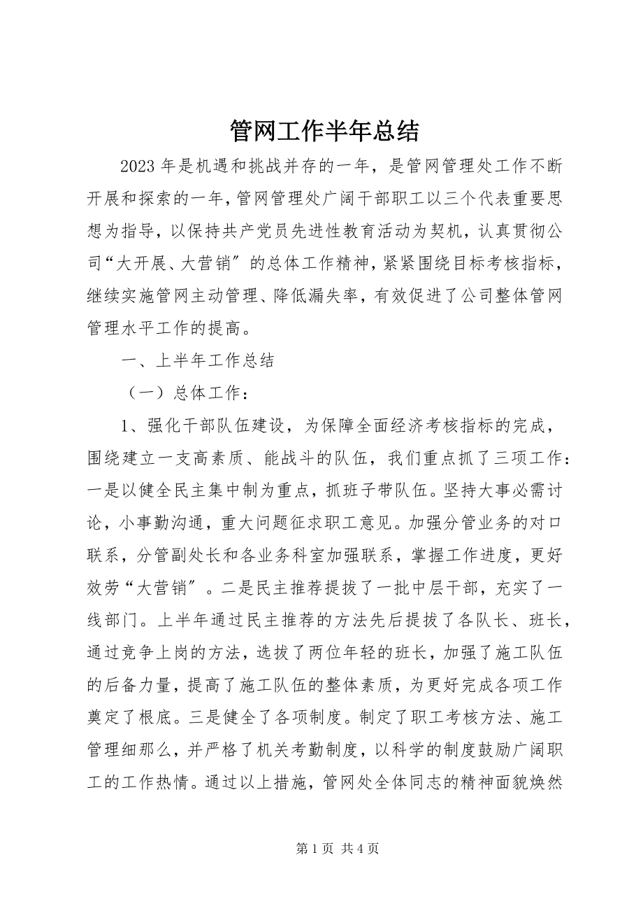 2023年管网工作半总结.docx_第1页