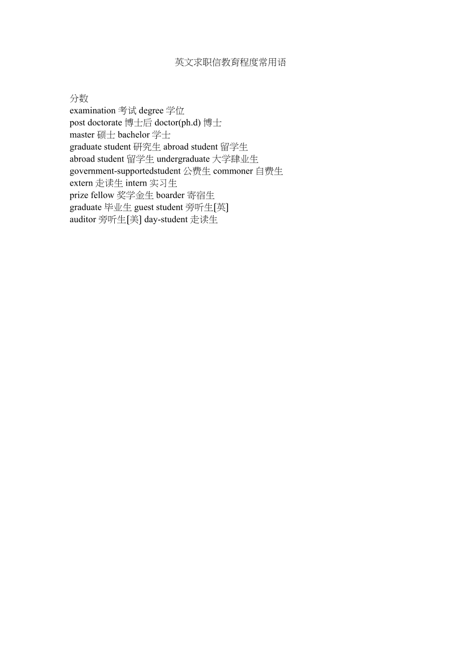 2023年英文求ۥ职信教育程度常用语.docx_第1页