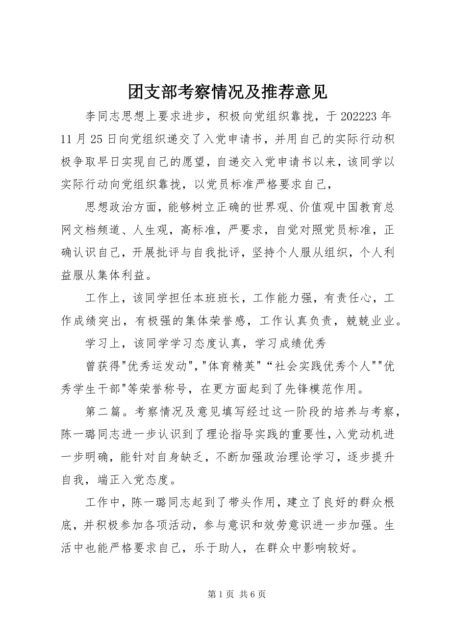 2023年团支部考察情况及推荐意见.docx_第1页