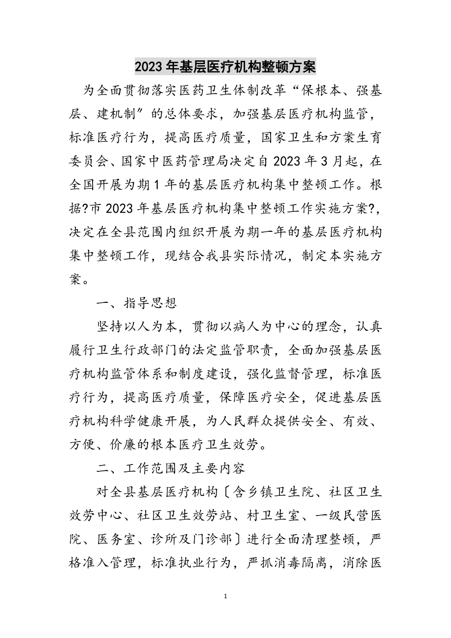 2023年年基层医疗机构整顿方案范文.doc_第1页