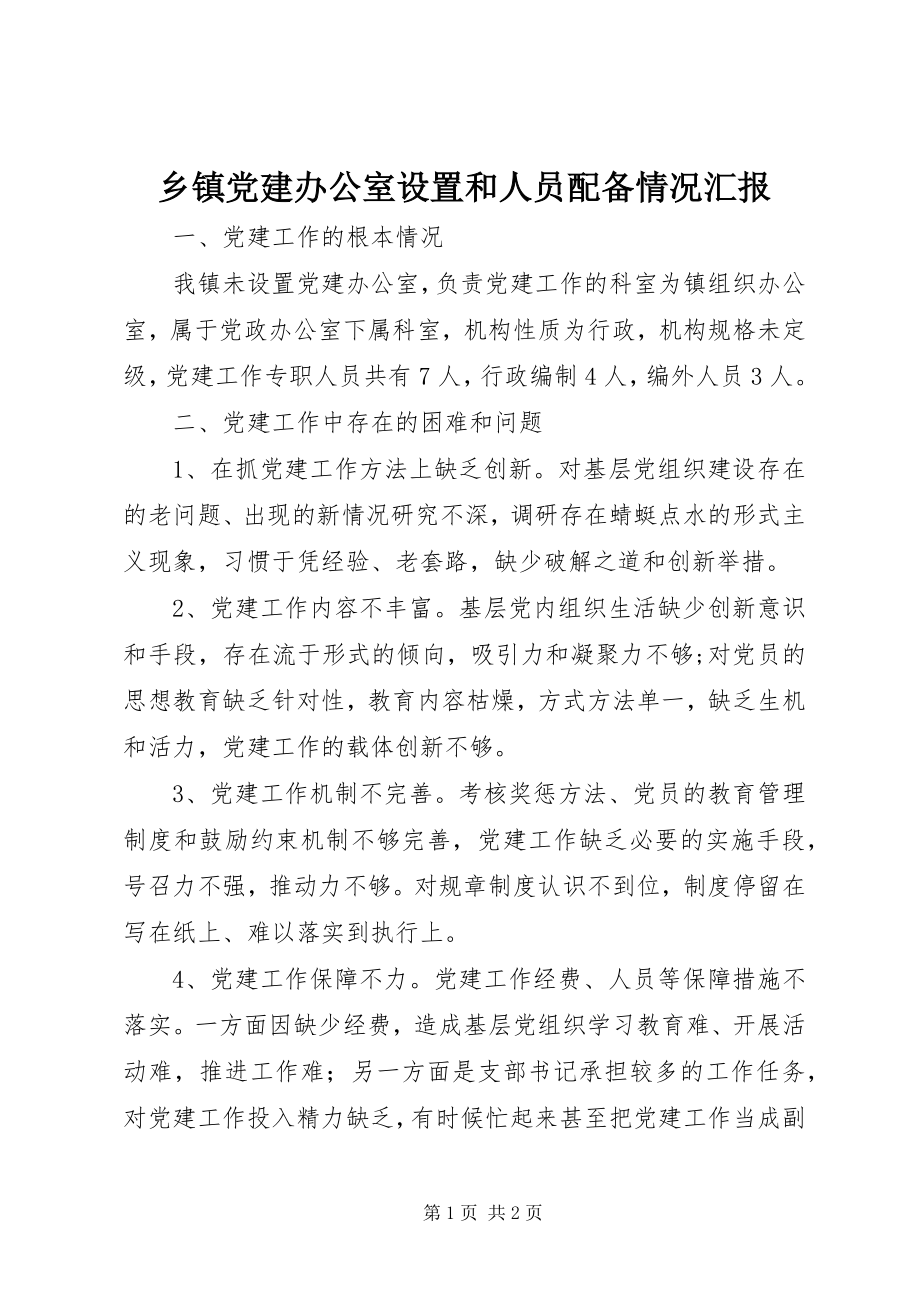 2023年乡镇党建办公室设置和人员配备情况汇报.docx_第1页