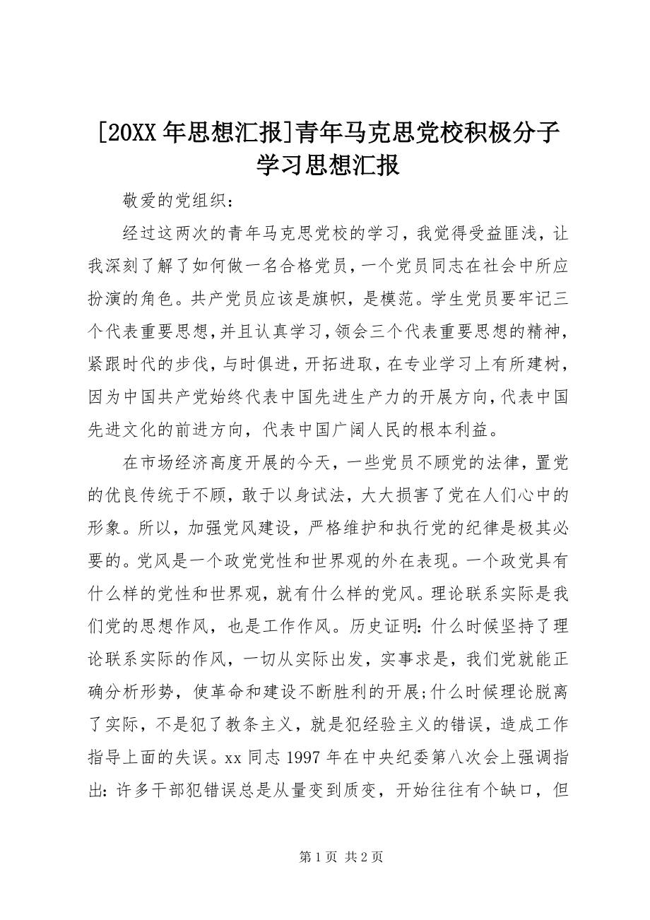 2023年思想汇报青年马克思党校积极分子学习思想汇报.docx_第1页