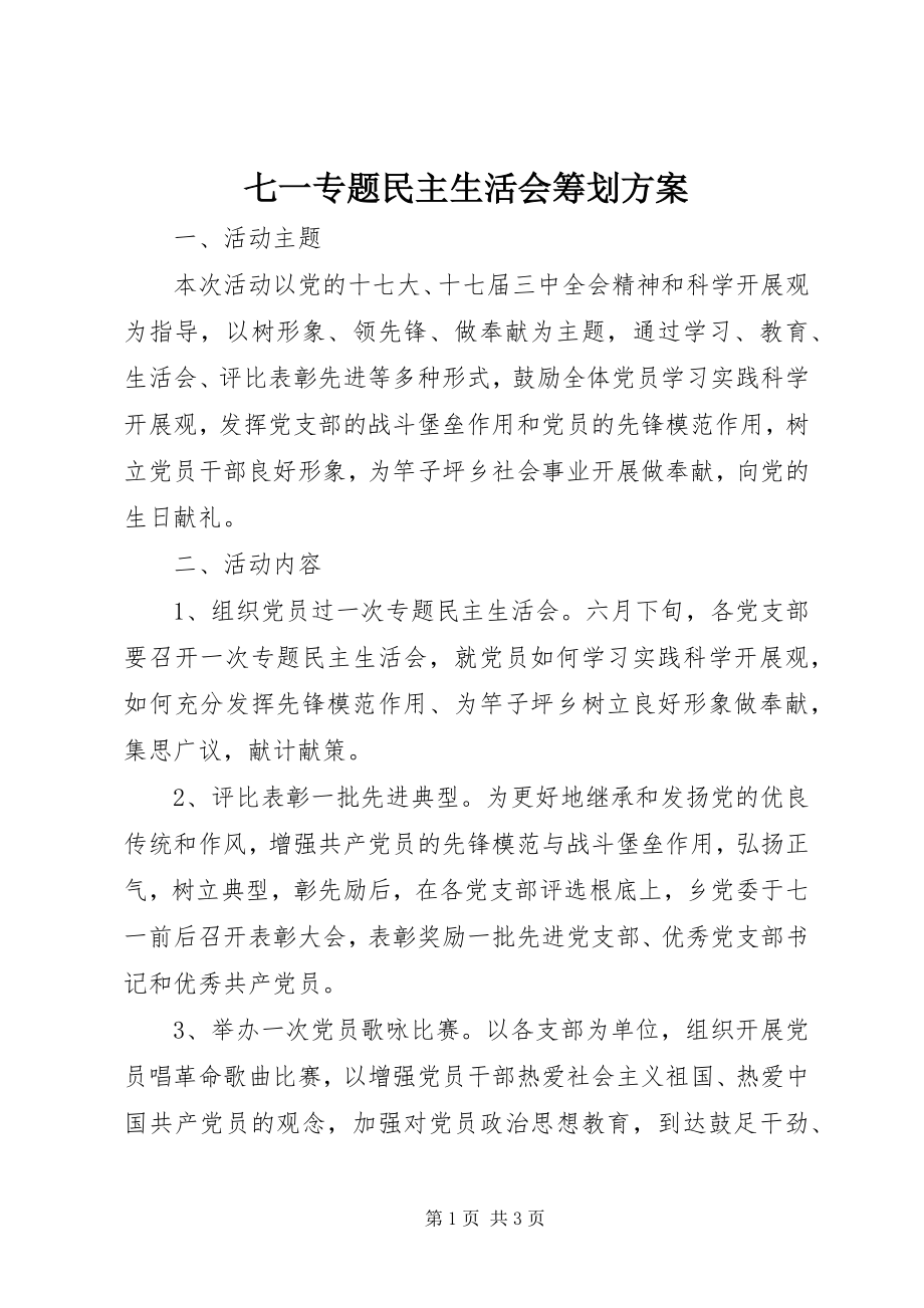 2023年七一专题民主生活会策划方案.docx_第1页