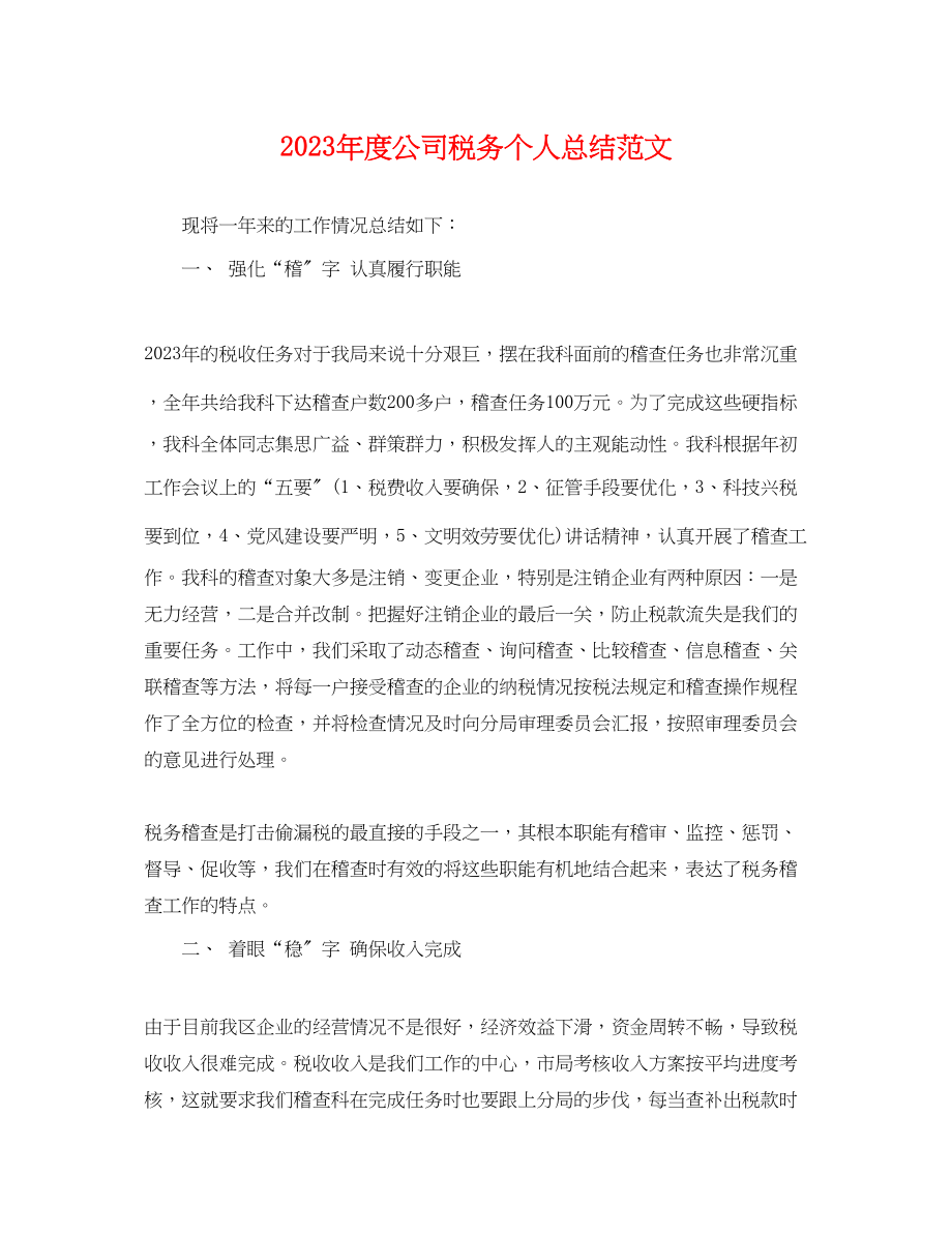 2023年度公司税务个人总结.docx_第1页