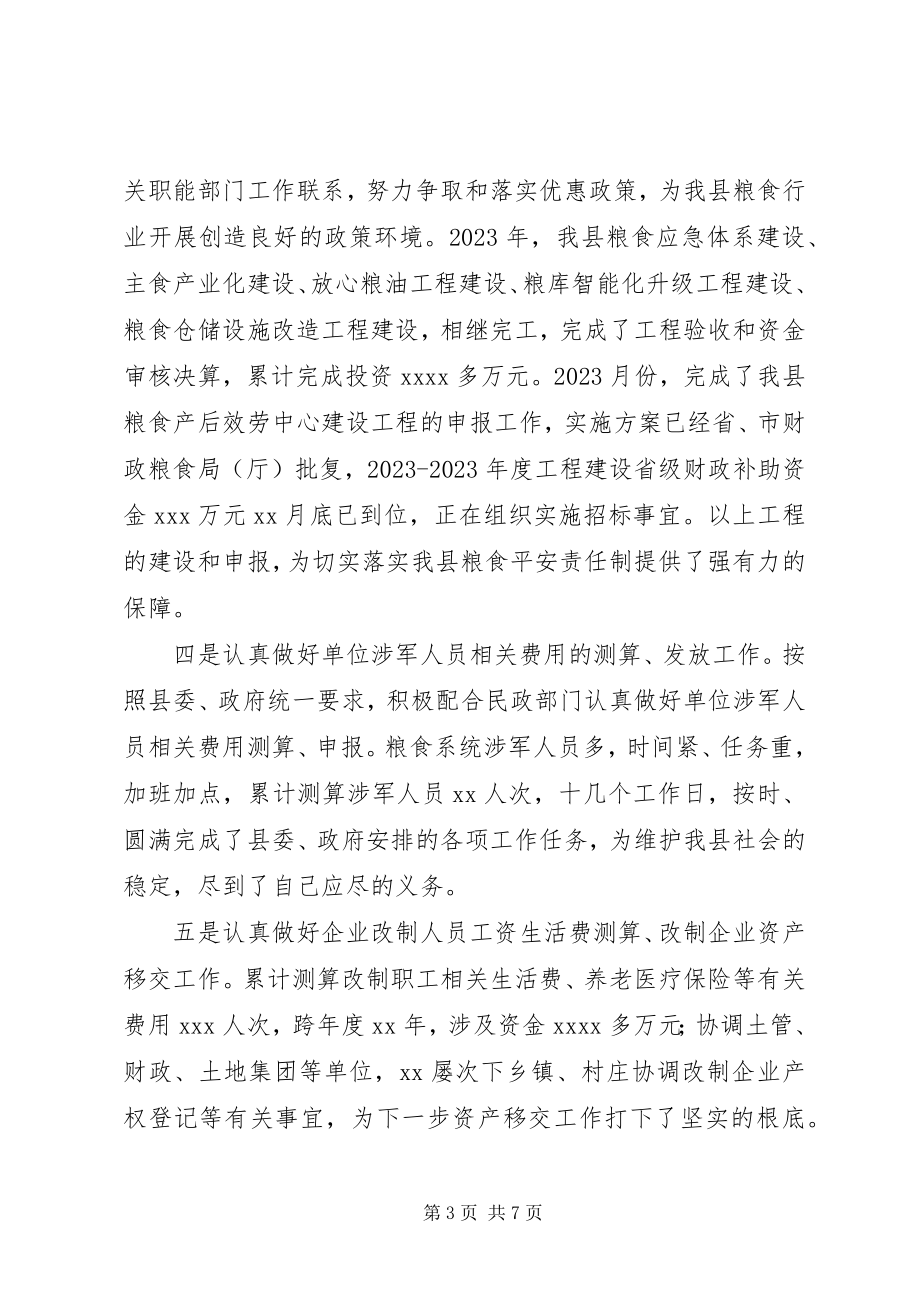 2023年粮食局账务个人工作总结粮食局工作总结.docx_第3页