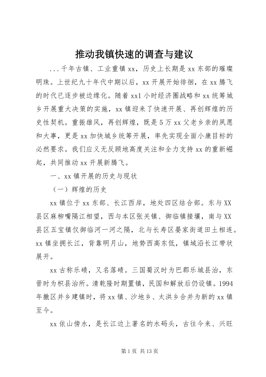 2023年推动我镇快速的调查与建议.docx_第1页