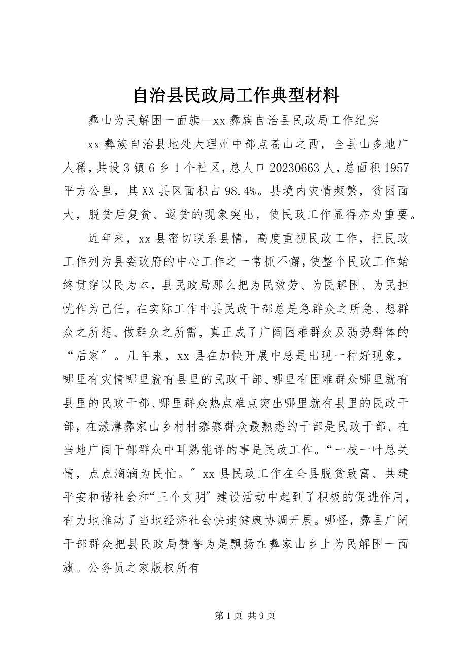 2023年自治县民政局工作典型材料.docx_第1页