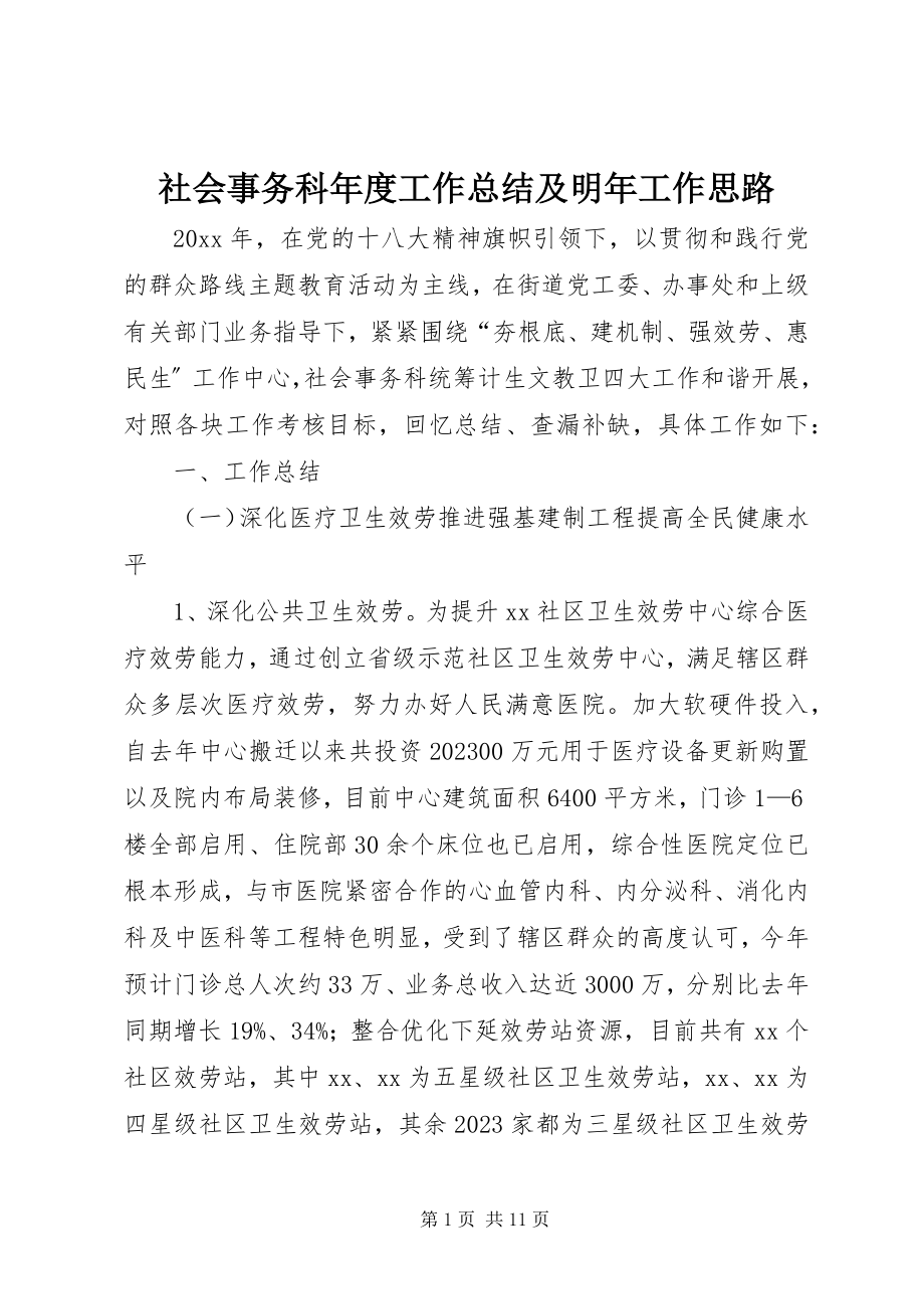 2023年社会事务科年度工作总结及明年工作思路.docx_第1页