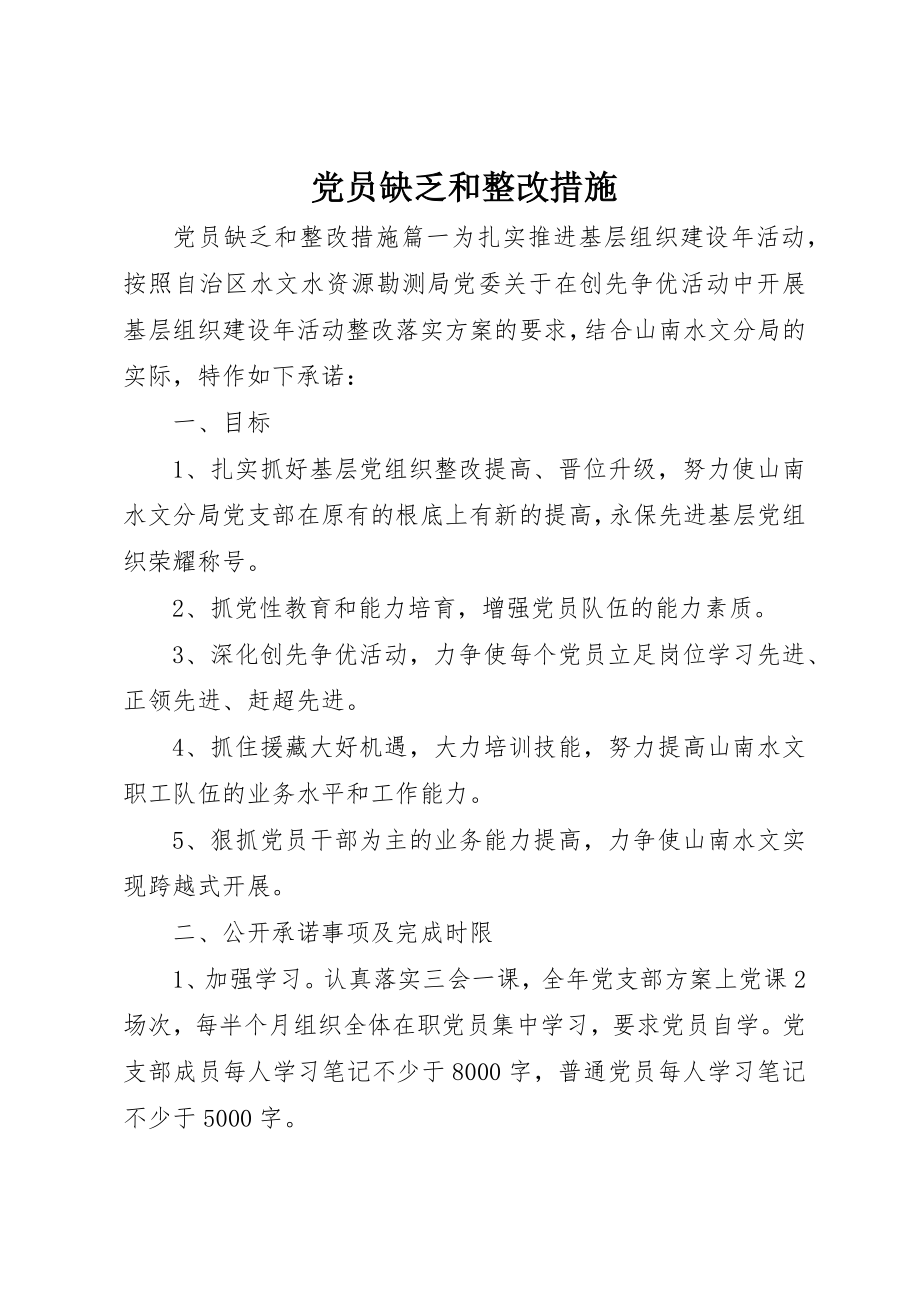 2023年党员不足和整改措施.docx_第1页