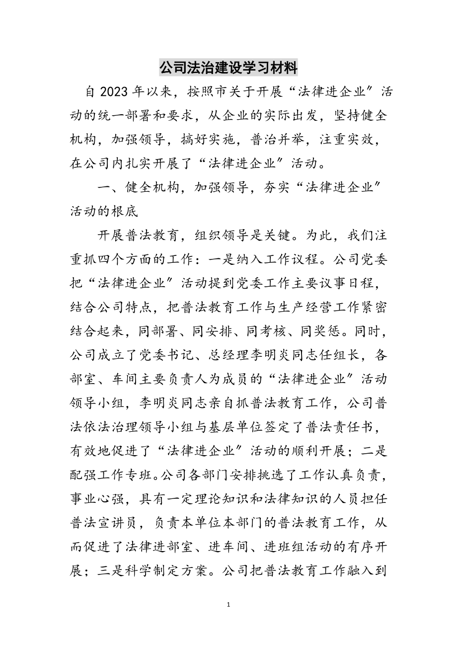 2023年公司法治建设学习材料范文.doc_第1页