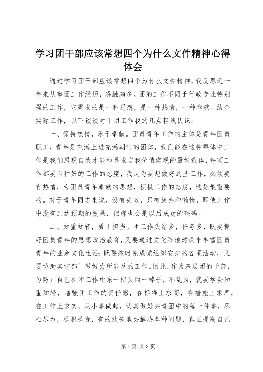 2023年学习《团干部应该常想四个为什么》文件精神心得体会.docx_第1页