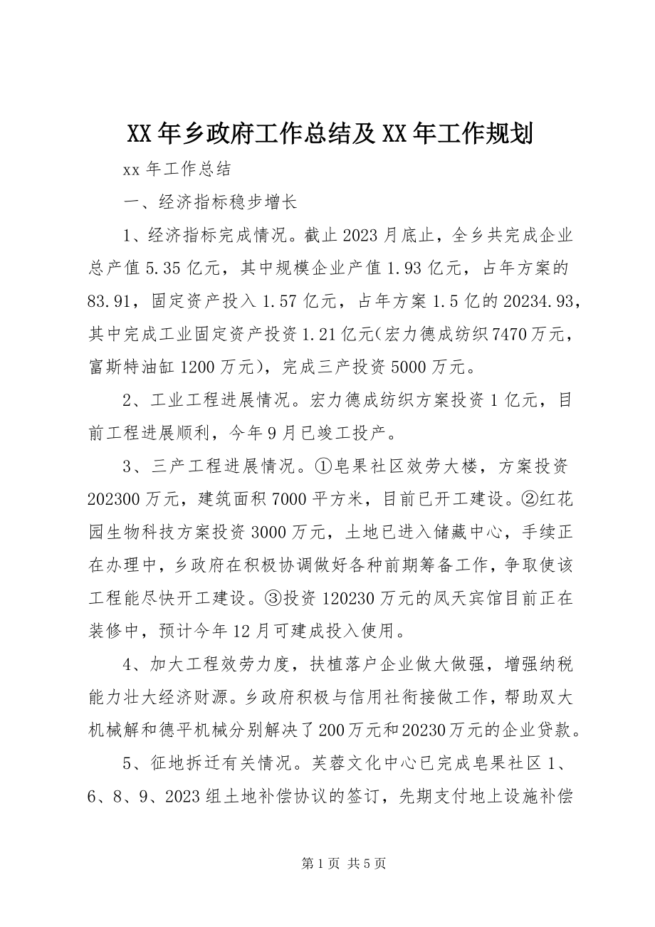 2023年乡政府工作总结及工作规划.docx_第1页