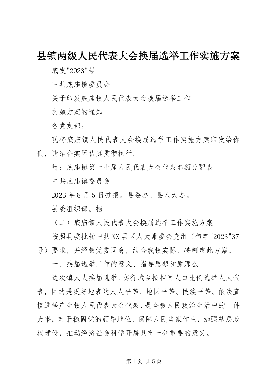 2023年县镇两级人民代表大会换届选举工作实施方案.docx_第1页