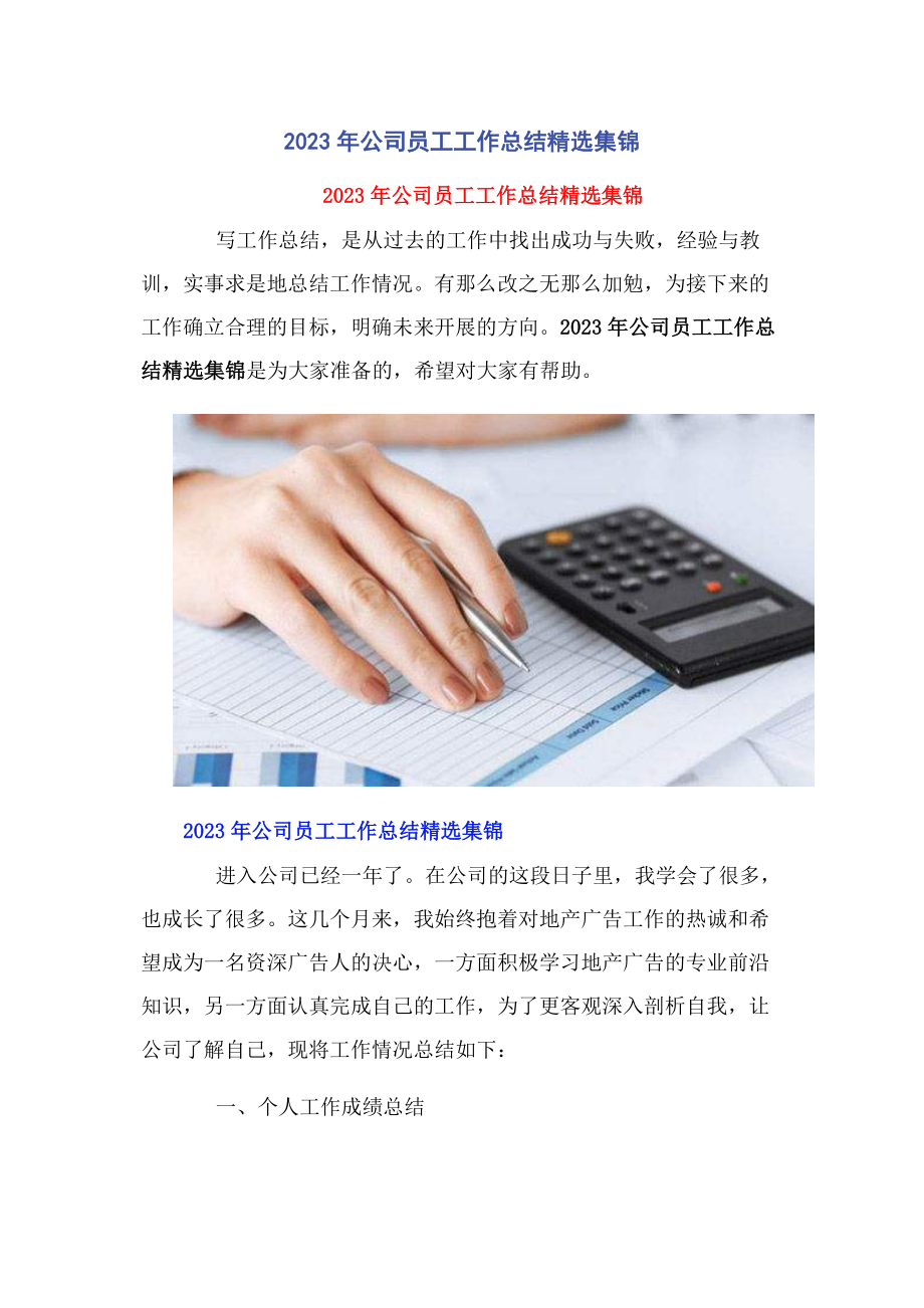 2023年公司员工工作总结集锦.docx_第1页