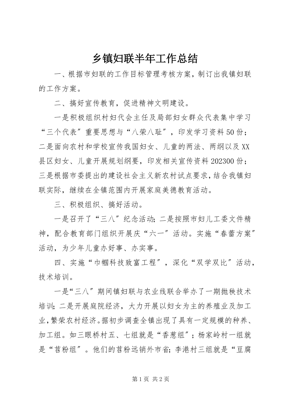 2023年乡镇妇联半年工作总结.docx_第1页