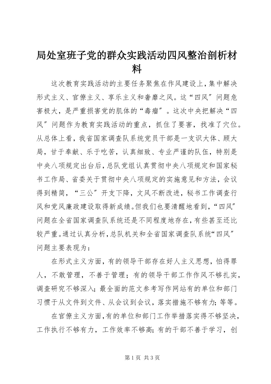 2023年局处室班子党的群众实践活动四风整治剖析材料.docx_第1页