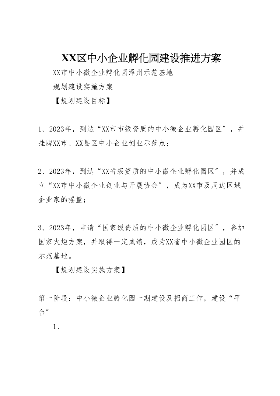 2023年区中小企业孵化园建设推进方案新编.doc_第1页